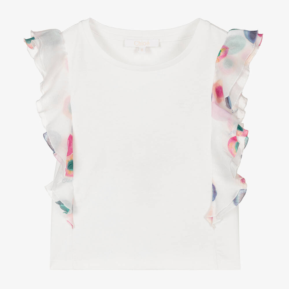 Chloé-Teen Girls White Cotton Fusion T-Shirt | Childrensalon Outlet