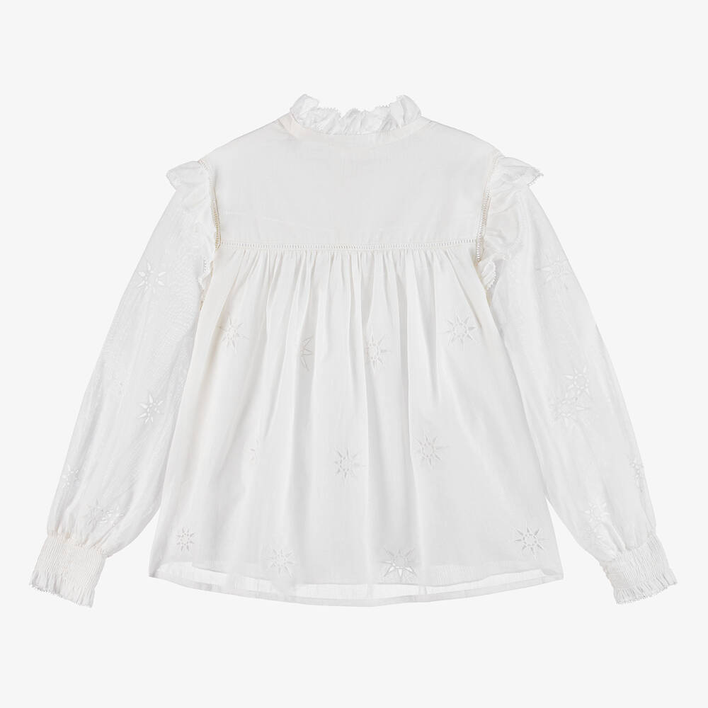 كلوي-بلوزة بطبعة نجوم قطن فوال لون أبيض للمراهقات | Childrensalon Outlet