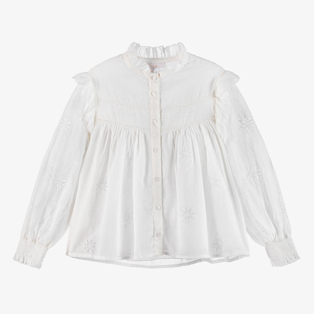 Chloé-Teen Girls White Cotton Stars Blouse | Childrensalon Outlet