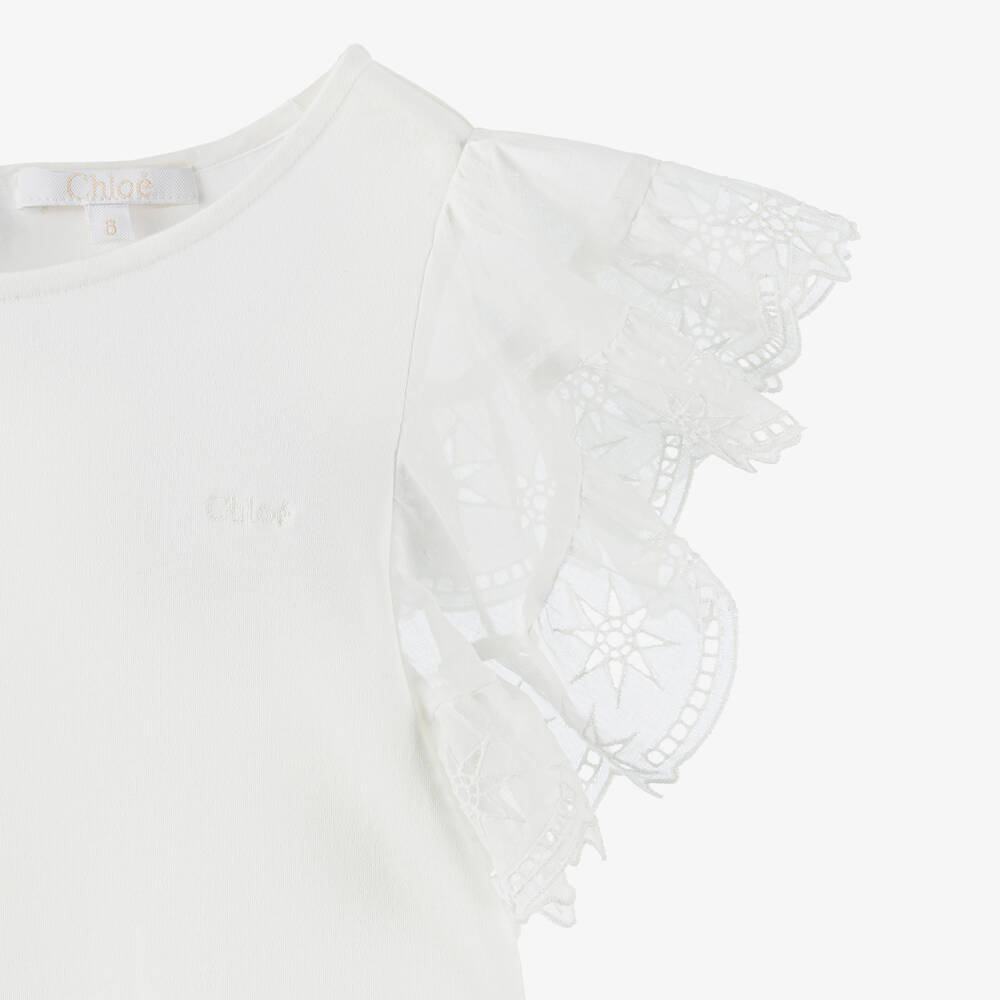 كلوي-توب بأكمام كشكش قطن عضوي لون أبيض للمراهقات | Childrensalon Outlet