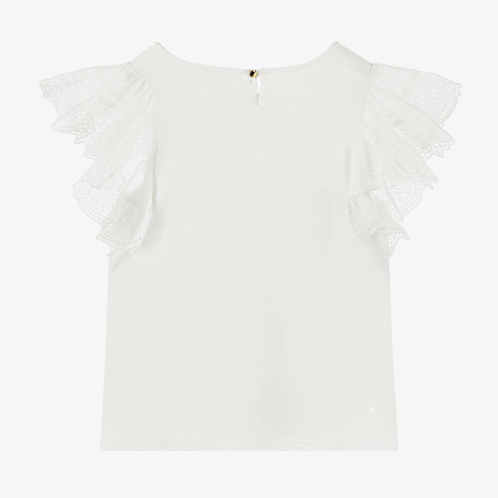 كلوي-توب بأكمام كشكش قطن عضوي لون أبيض للمراهقات | Childrensalon Outlet