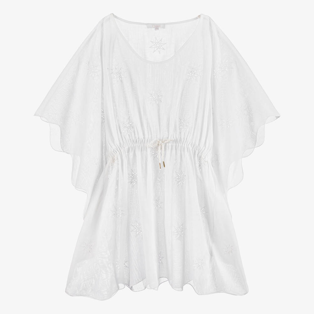 Chloé-Teen Girls White Embroidered Cotton Kaftan | Childrensalon Outlet