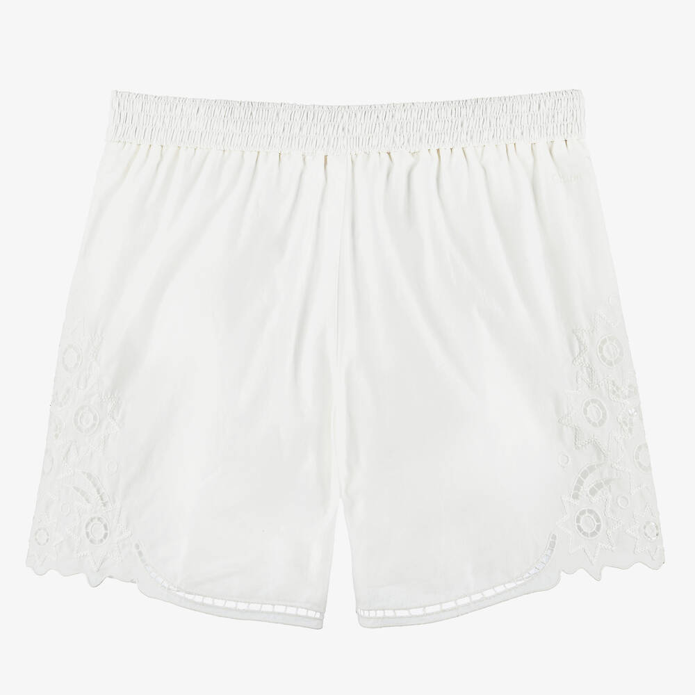 Chloé-Teen Girls White Embroidered Cotton Shorts | Childrensalon Outlet