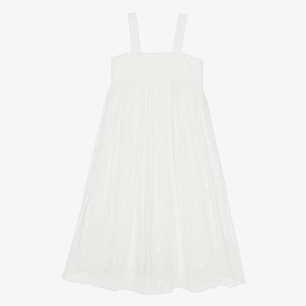 Chloé-Teen Girls White Embroidered Star Silk Dress | Childrensalon Outlet