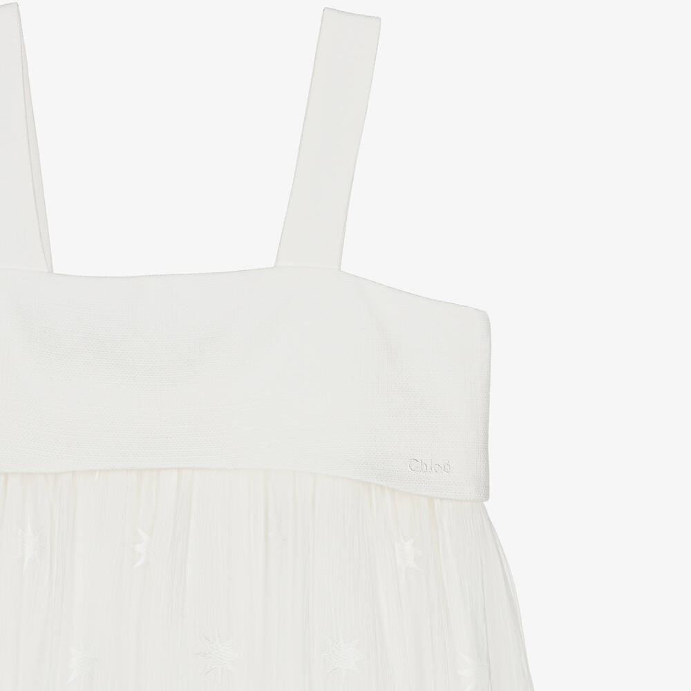 Chloé-Teen Girls White Embroidered Star Silk Dress | Childrensalon Outlet
