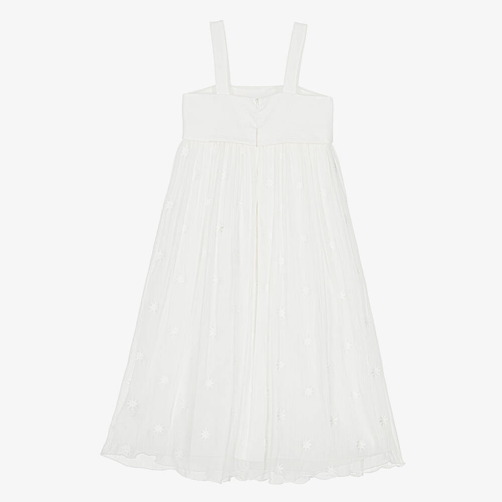 Chloé-Teen Girls White Embroidered Star Silk Dress | Childrensalon Outlet