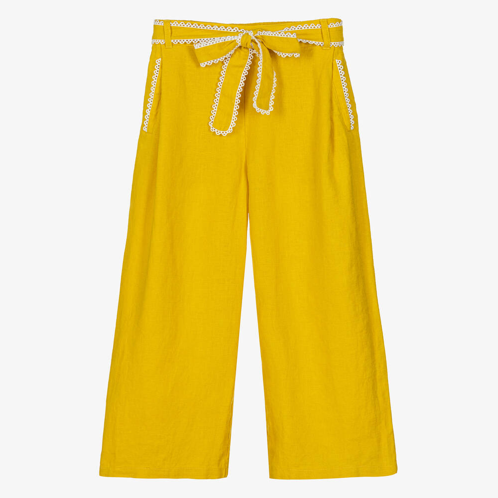 Chloé - Gelbe Teen Leinenhose weites Bein | Childrensalon