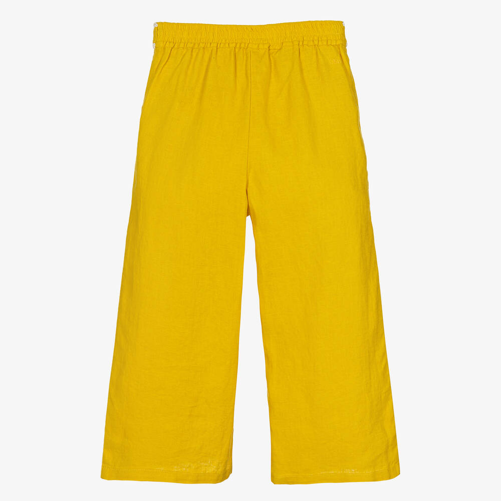 Chloé-بنطلون بأرجل واسعة تينز بناتي كتان لون أصفر موتارد | Childrensalon Outlet