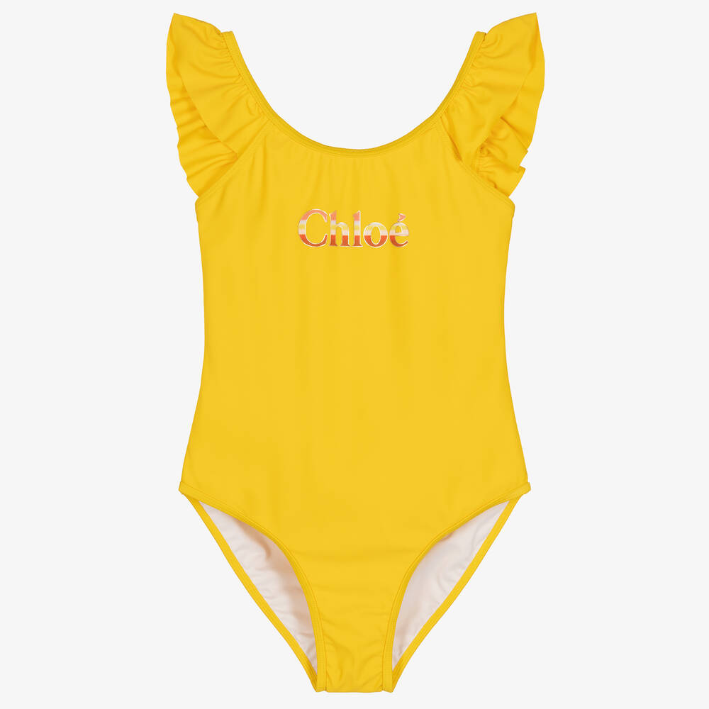 Chloé - Teen Girls Yellow Ruffle Logo Swimsuit | Childrensalon