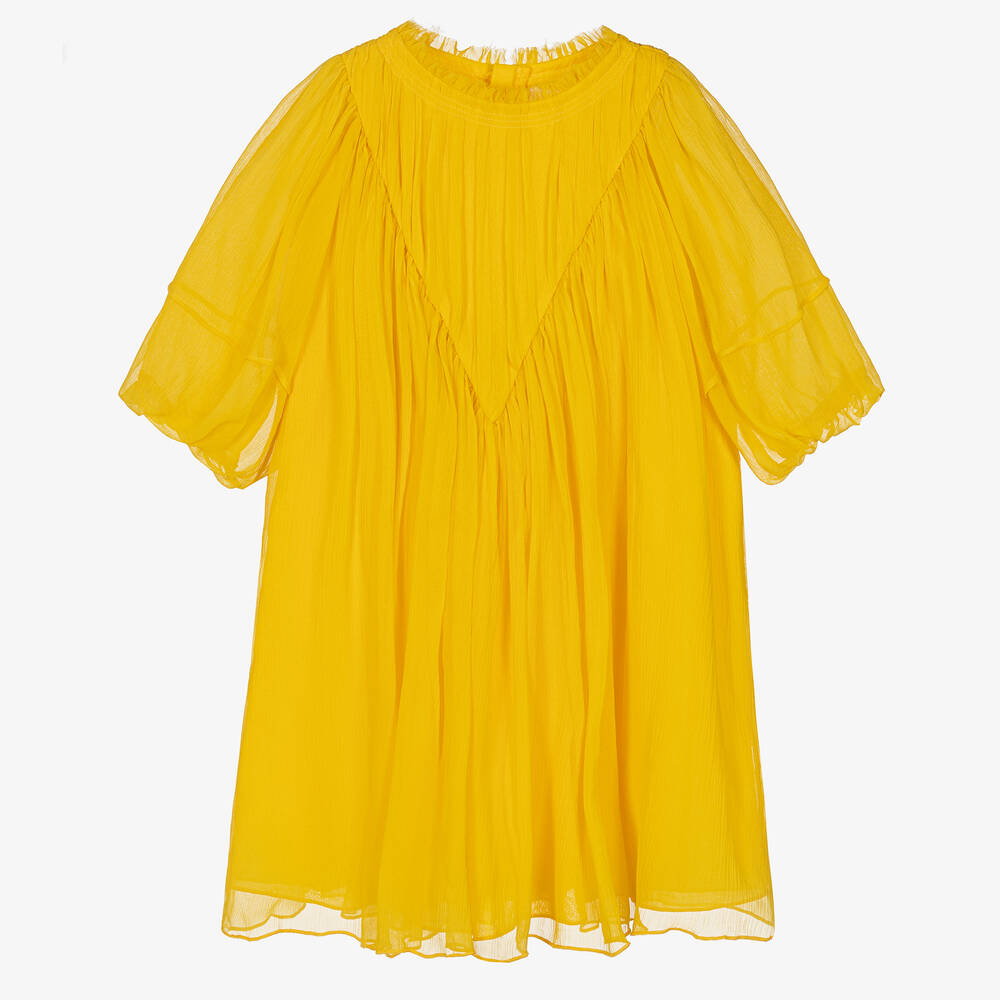 Chloé - Teen Girls Yellow Silk Chiffon Dress | Childrensalon