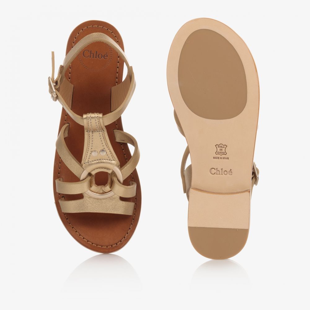 Chloé-Teen Gold Leather Sandals | Childrensalon Outlet