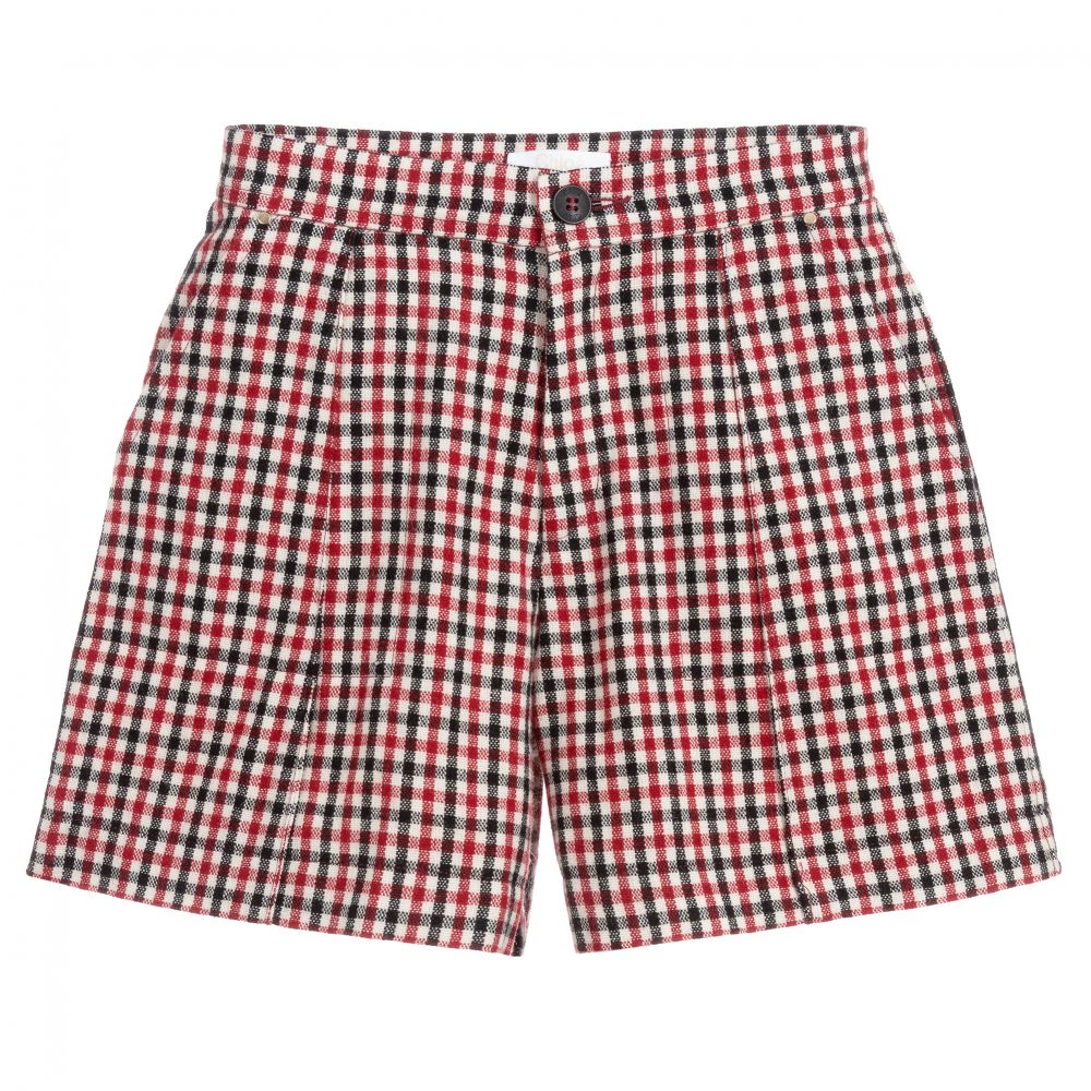 Chloé - Teen Red Checked Wool Shorts | Childrensalon