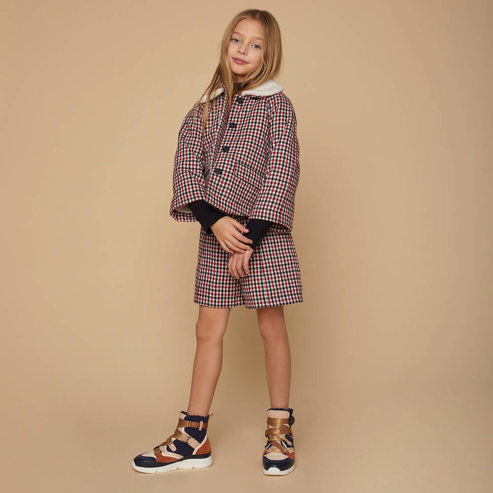 Chloé-Teen Red Checked Wool Shorts | Childrensalon Outlet