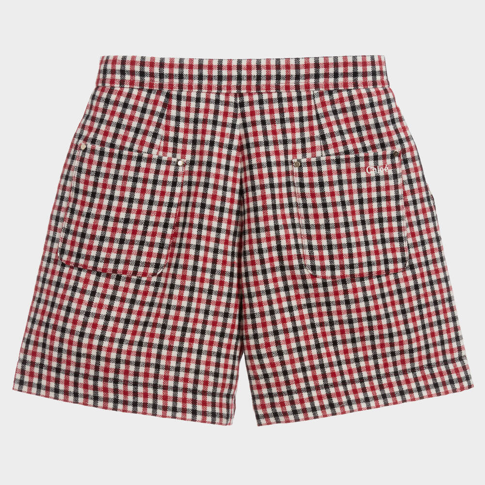 Chloé-Teen Red Checked Wool Shorts | Childrensalon Outlet