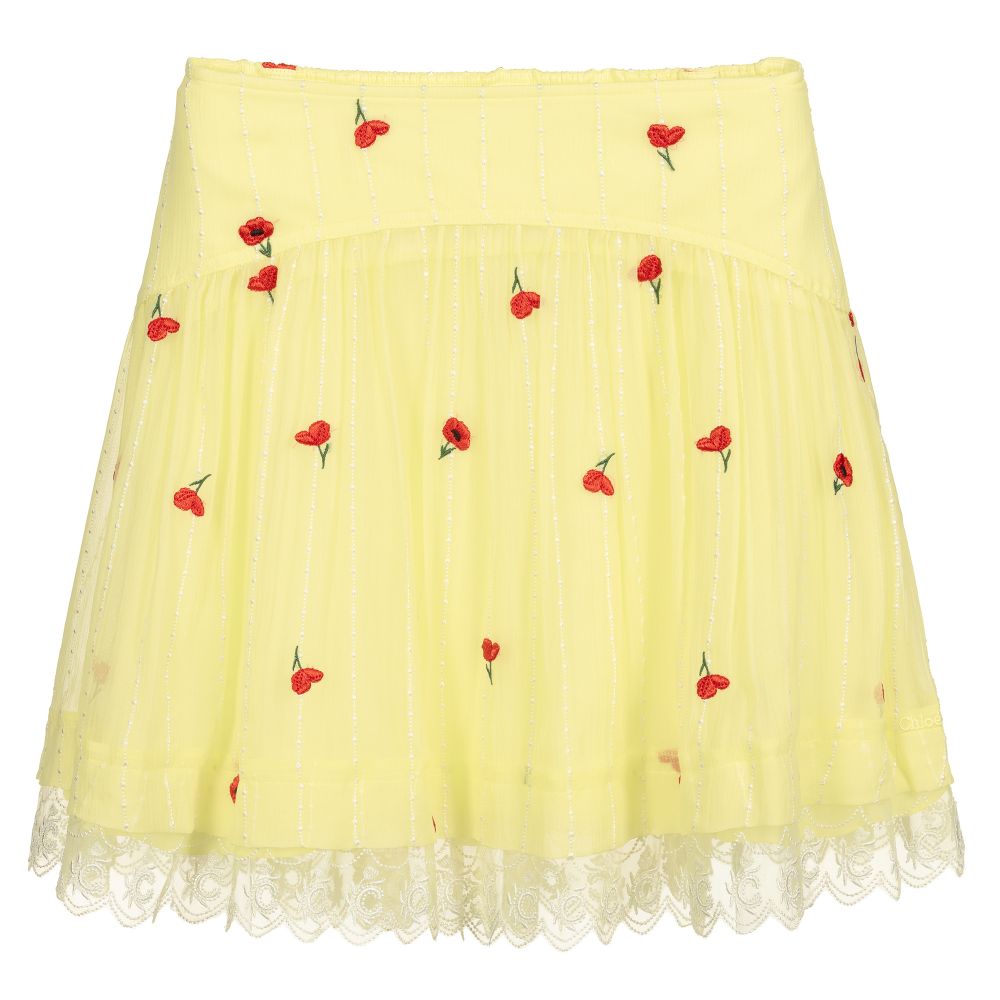 Chloé - Желтая шелковая юбка с маками для подростков | Childrensalon
