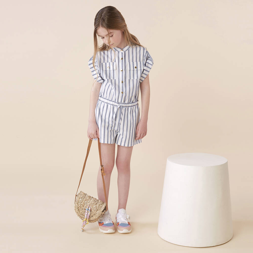 Chloé-White & Blue Cotton Playsuit | Childrensalon Outlet