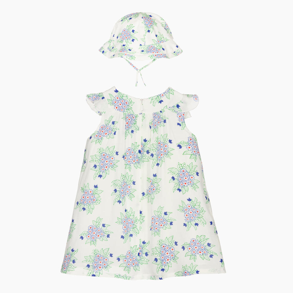Chloé-White Floral Dress & Hat Set | Childrensalon Outlet