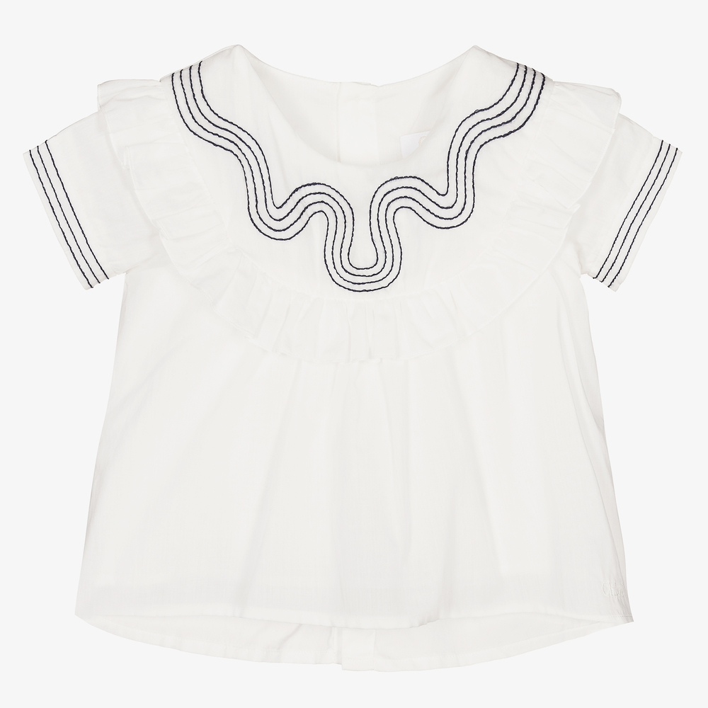 Chloé - Белая блузка из перкаля с оборками | Childrensalon