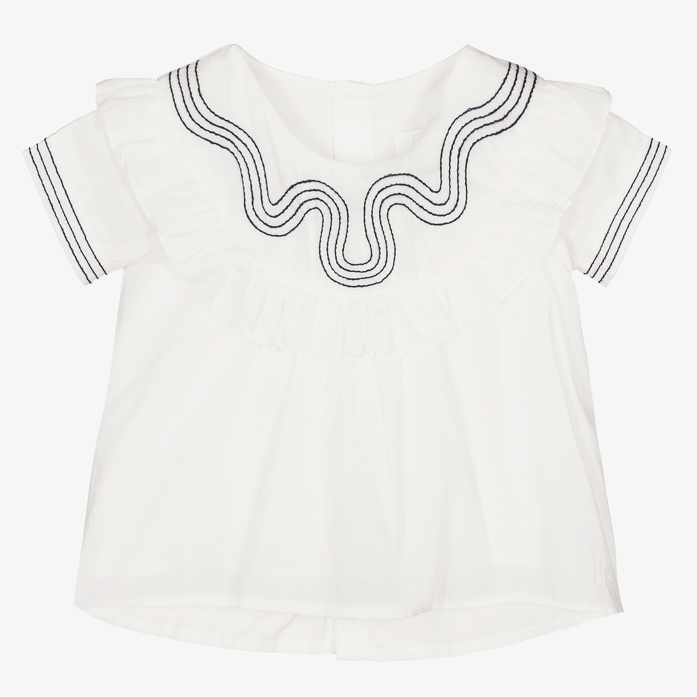 Chloé-White Frilled Percale Blouse | Childrensalon Outlet