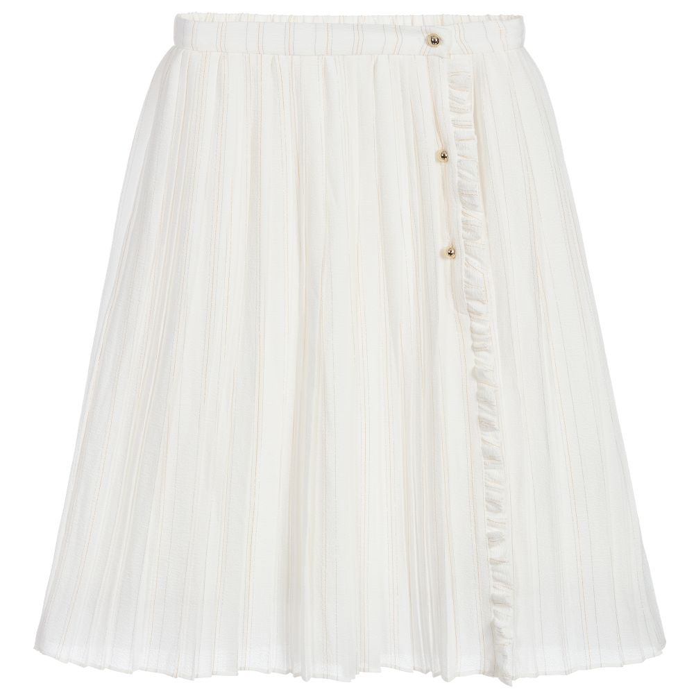 Chloé - Белая юбка из крепа с золотистым декором | Childrensalon