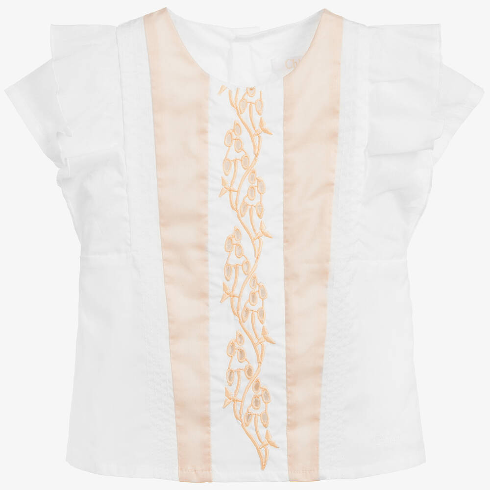 Chloé-White & Pink Cotton Blouse | Childrensalon Outlet