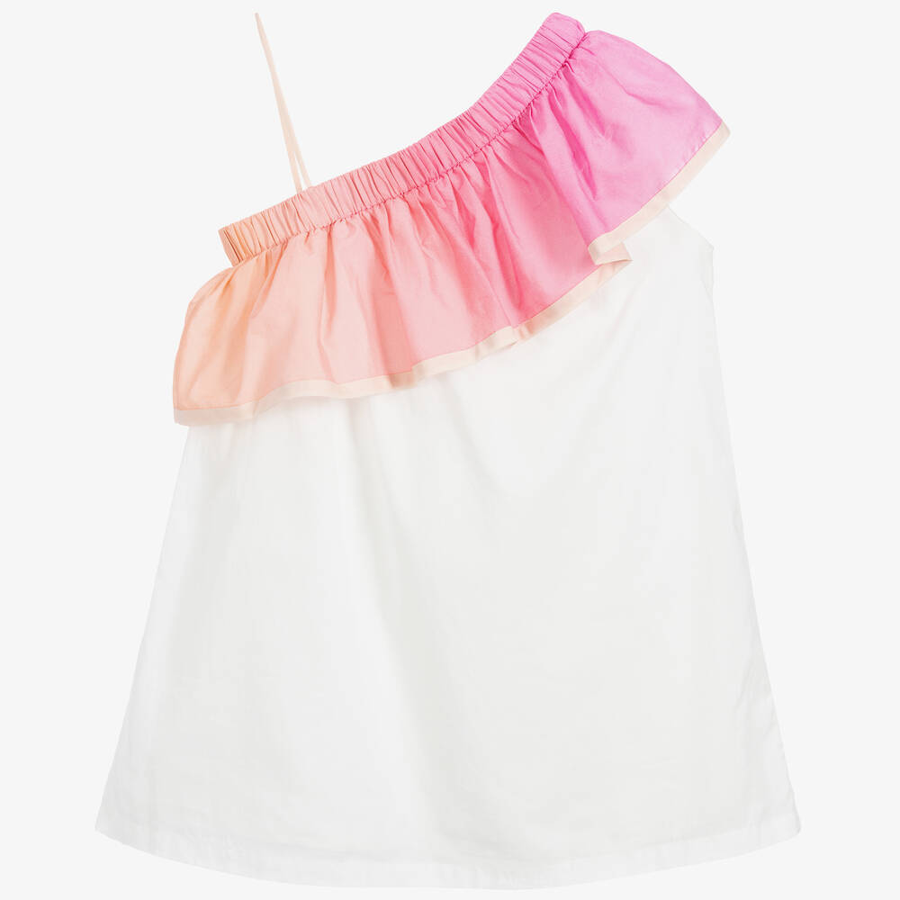 Chloé-White & Pink Cotton Dress | Childrensalon Outlet