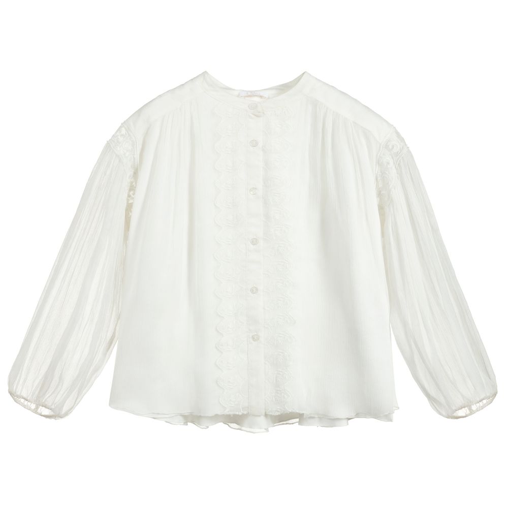 Chloé - Белая блузка из шелка и шифона | Childrensalon