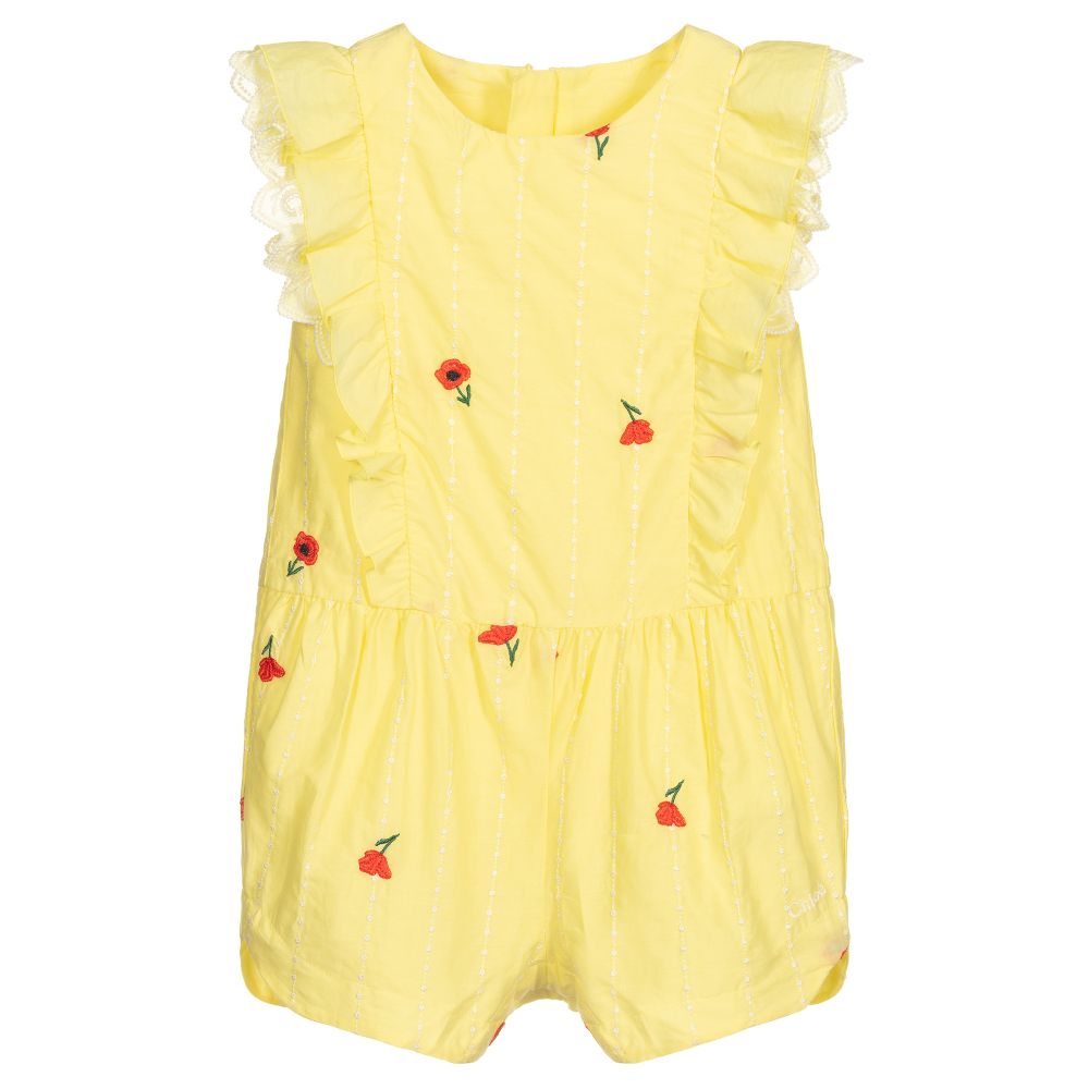Chloé - Yellow Poppies Cotton Playsuit | Childrensalon