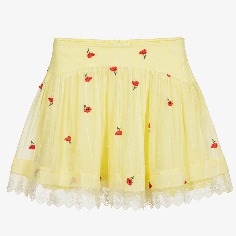 Chloé-Желтая шелковая юбка с маками | Childrensalon Outlet