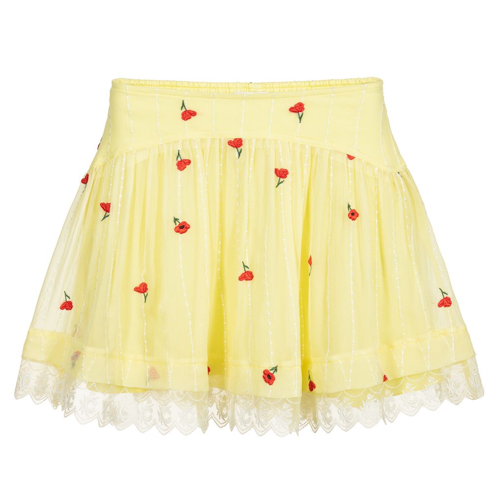 Chloé - Yellow Poppy Silk Logo Skirt | Childrensalon