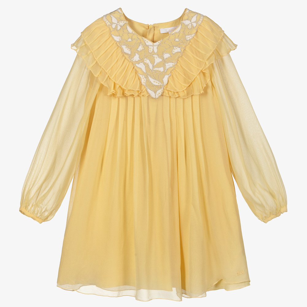 Chloé - Robe jaune en soie Couture Fille | Childrensalon