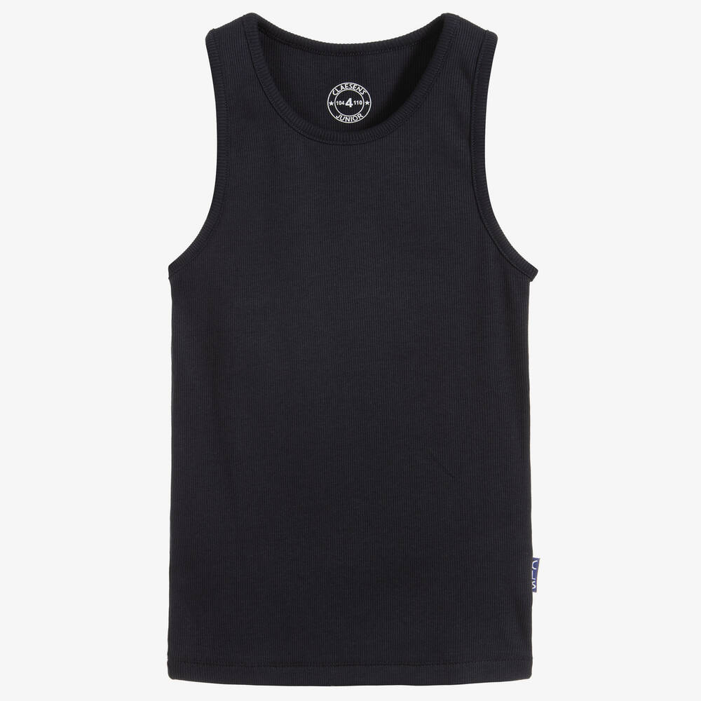 Claesen s Boys Blue Cotton Jersey Ribbed Vest Childrensalon Outlet