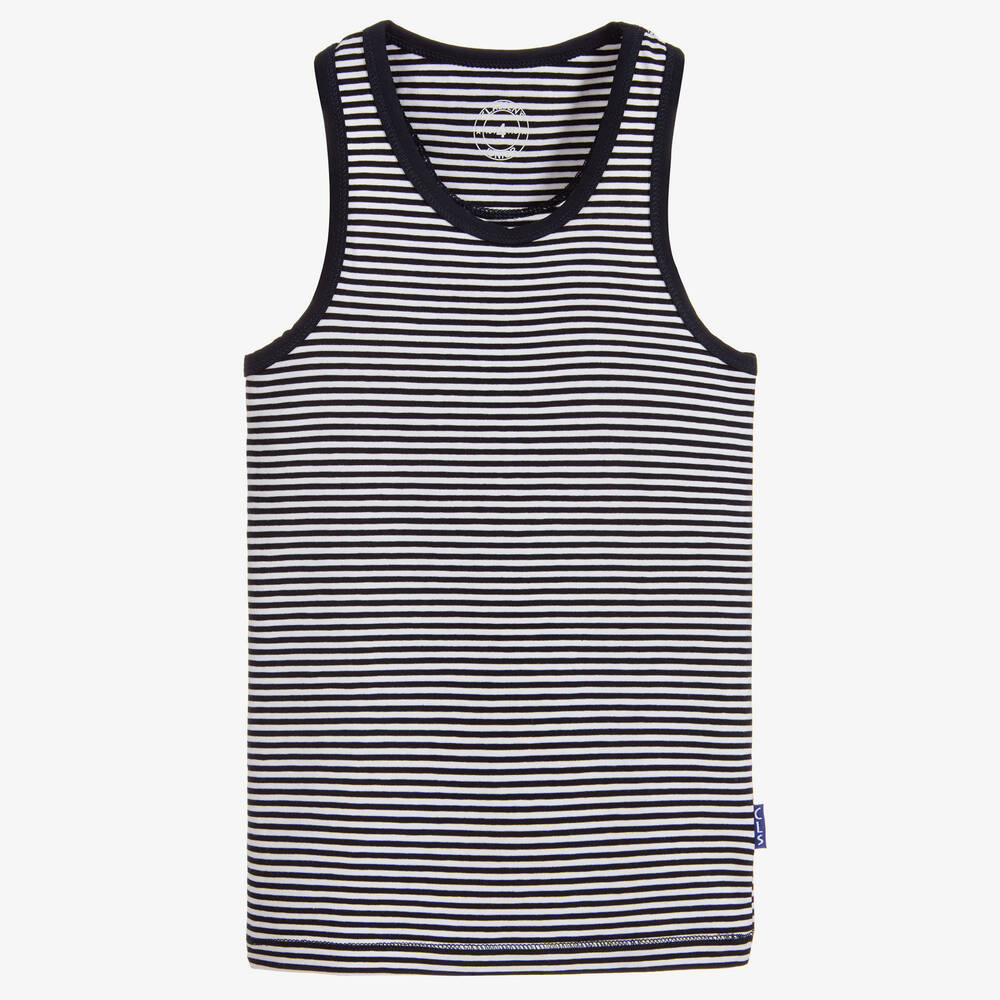 Claesen's - Boys Blue Striped Cotton Jersey Vest | Childrensalon