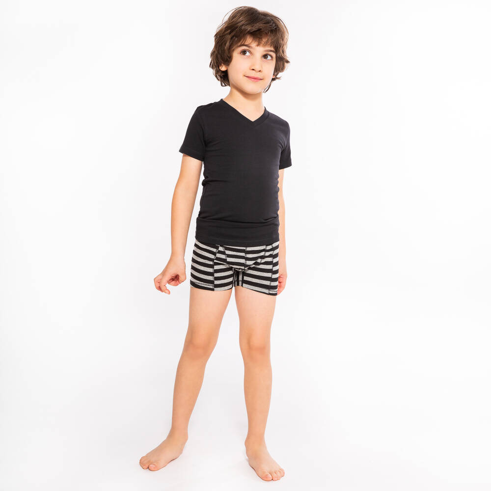  كلايسنز-شورت بوكسر قطن لون رمادي وأسود للأولاد (عدد 2) | Childrensalon Outlet