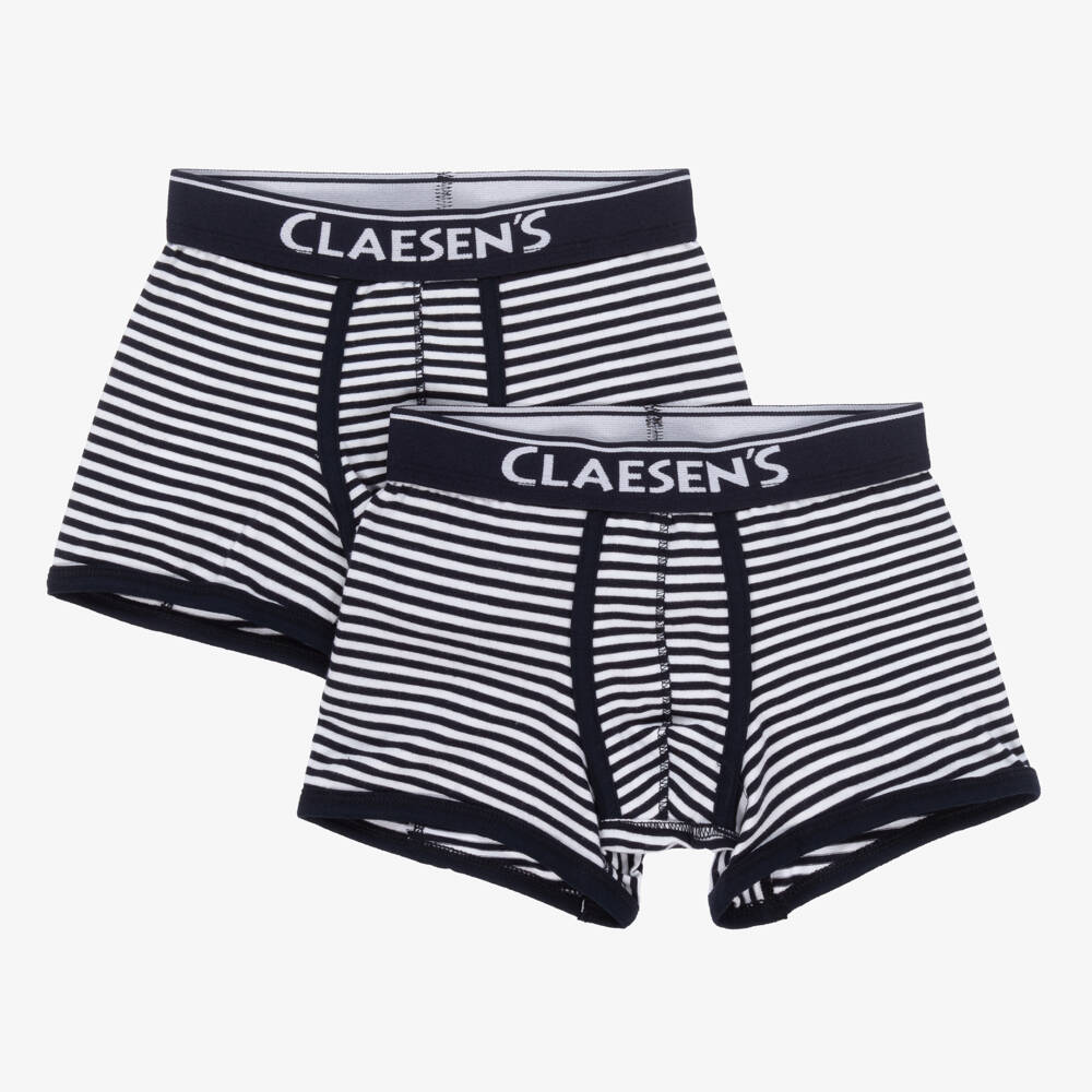 Claesen's-Boys Navy Striped Cotton Boxers Duo | Childrensalon Outlet