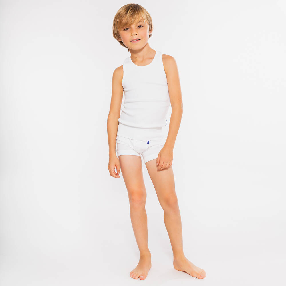 Claesen's-Boys White Cotton Boxer Shorts (2 Pack) | Childrensalon Outlet