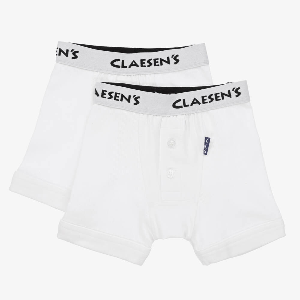 Claesen's-Boys White Cotton Boxer Shorts (2 Pack) | Childrensalon Outlet