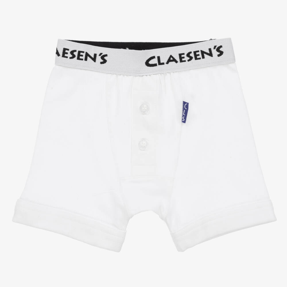 Claesen's-Boys White Cotton Boxer Shorts (2 Pack) | Childrensalon Outlet