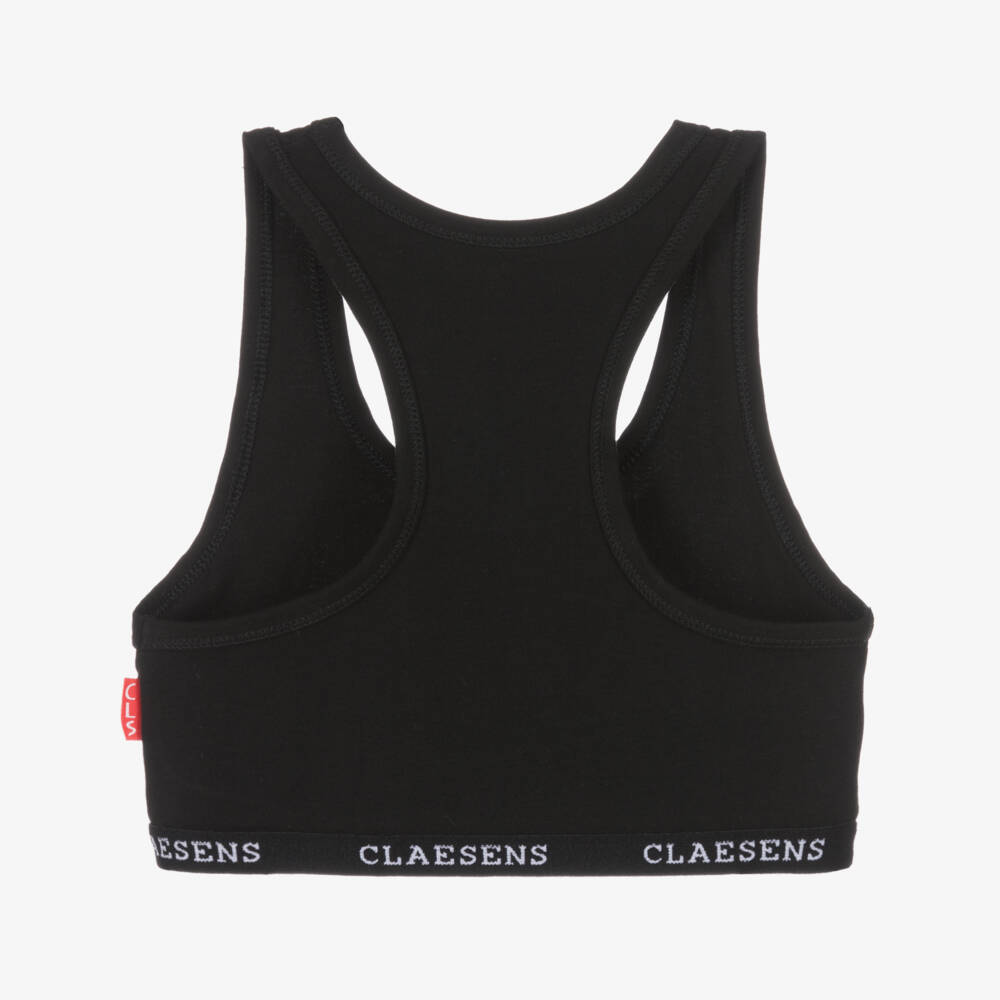 Claesen's-Girls Black Cotton Crop Top | Childrensalon Outlet