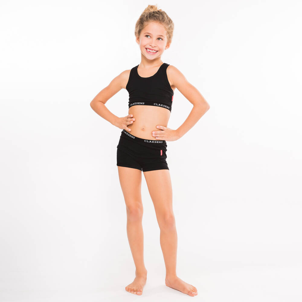 Claesen's-Girls Black Cotton Crop Top | Childrensalon Outlet