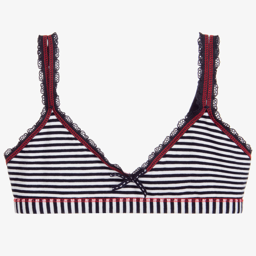 Claesen's - Girls Blue Cotton Jersey Striped Bra | Childrensalon