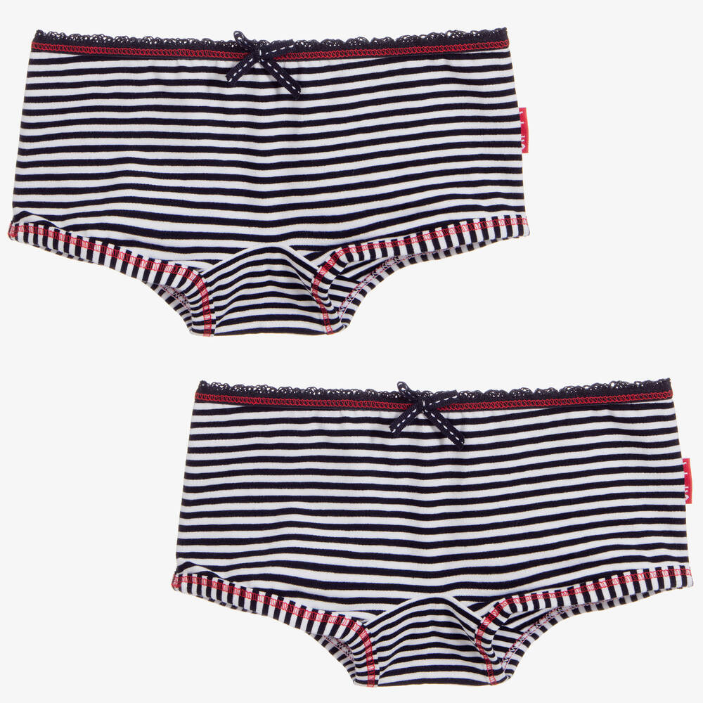 Claesen's-Girls Blue Stripe Cotton Knickers (2 Pack) | Childrensalon Outlet