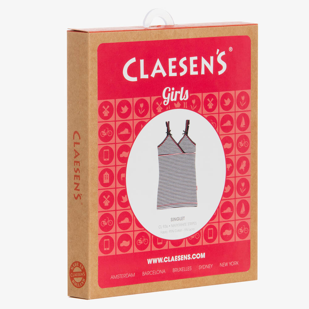 Claesen's-Girls Blue & White Cotton Vest | Childrensalon Outlet