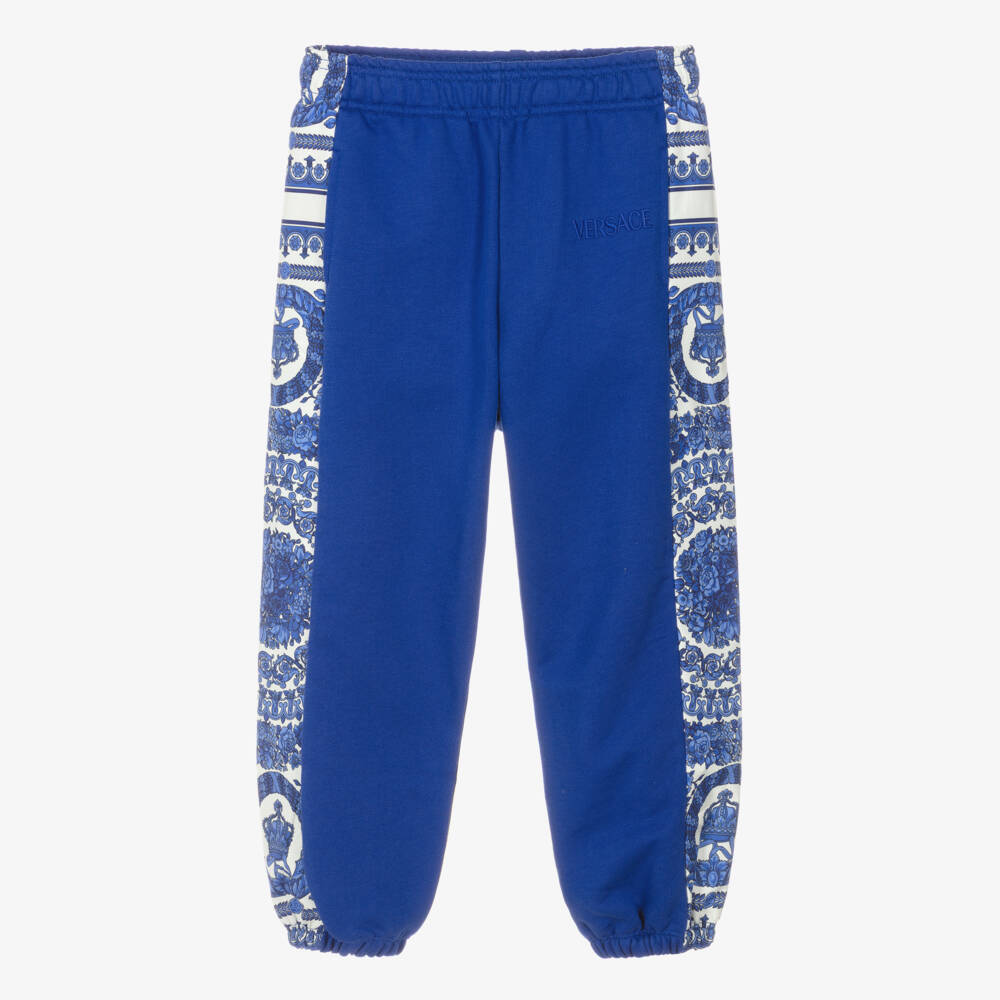 Versace-Cobalt Blue Cotton Barocco Foulard Trimmed Joggers | Childrensalon Outlet