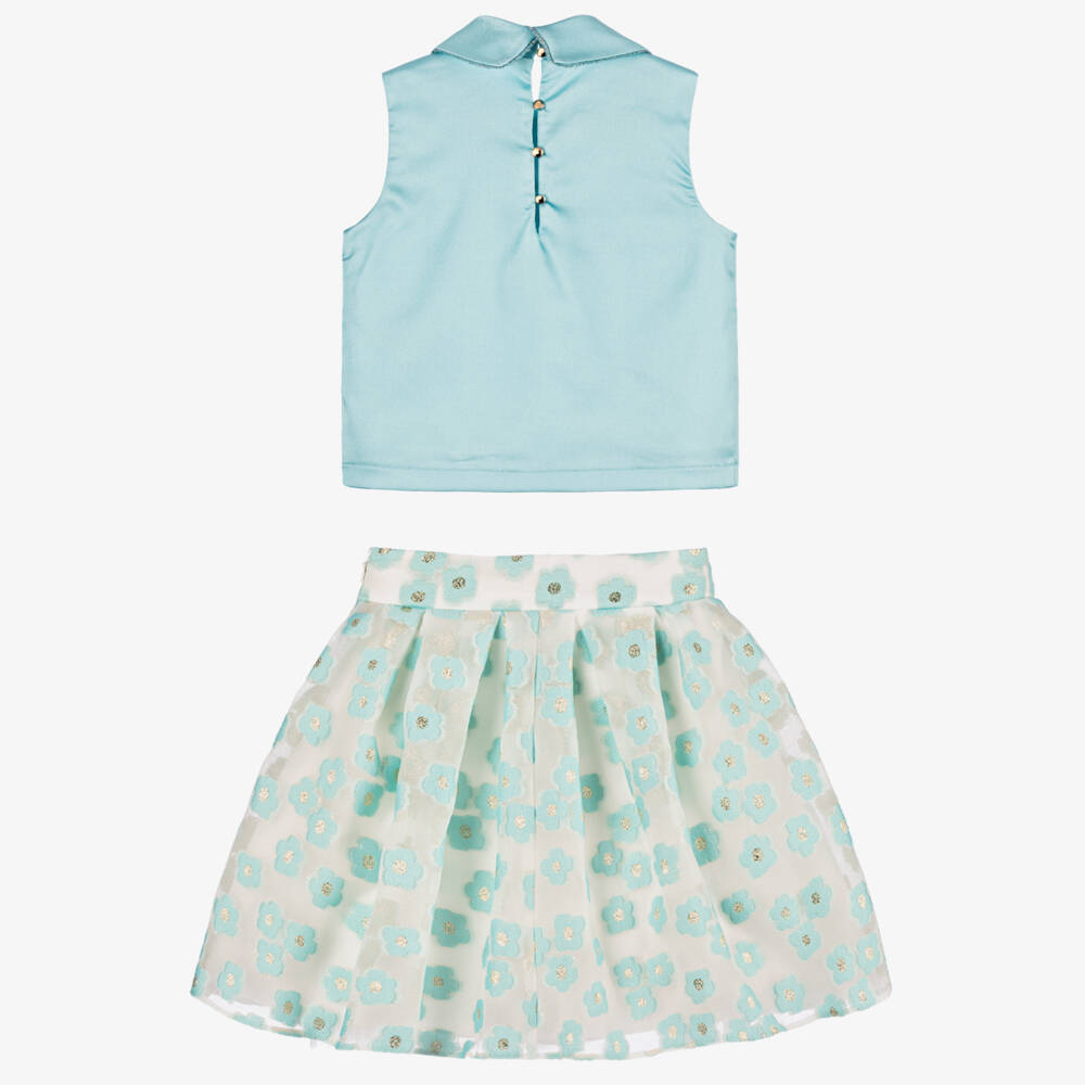 Coeur by Childrensalon-Girls Aqua Floral Skirt Ensemble | Childrensalon Outlet