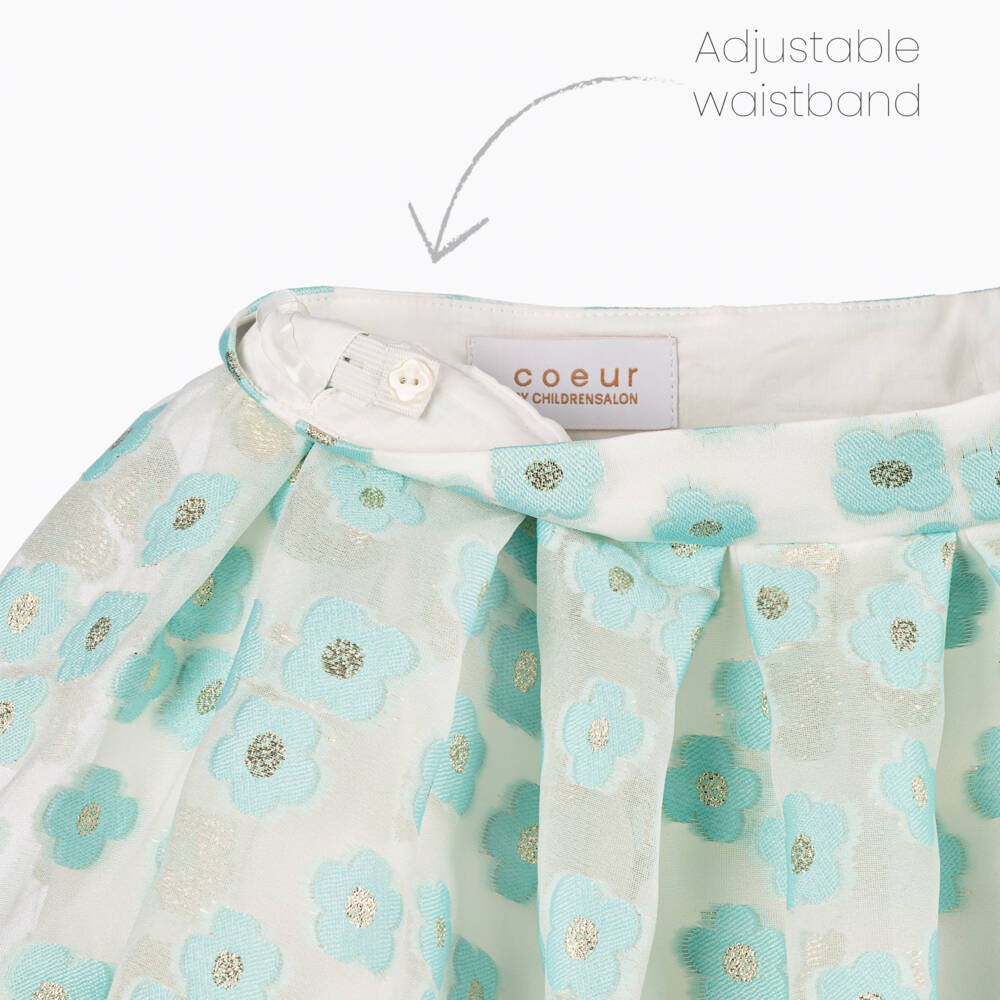Coeur by Childrensalon-Girls Aqua Floral Skirt Ensemble | Childrensalon Outlet