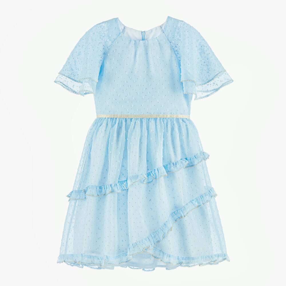 Coeur by Childrensalon-Girls Blue Chiffon Plumetis Dress | Childrensalon Outlet