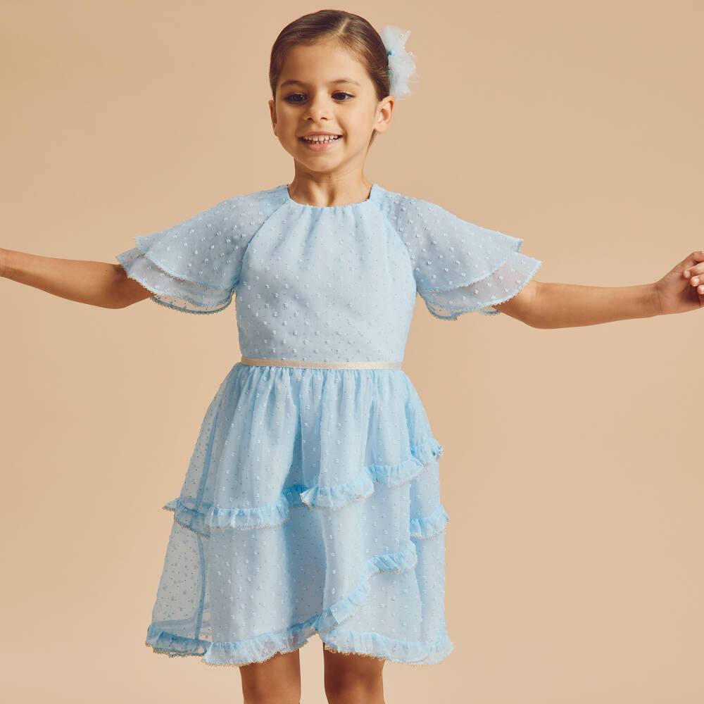 Coeur by Childrensalon-Girls Blue Chiffon Plumetis Dress | Childrensalon Outlet