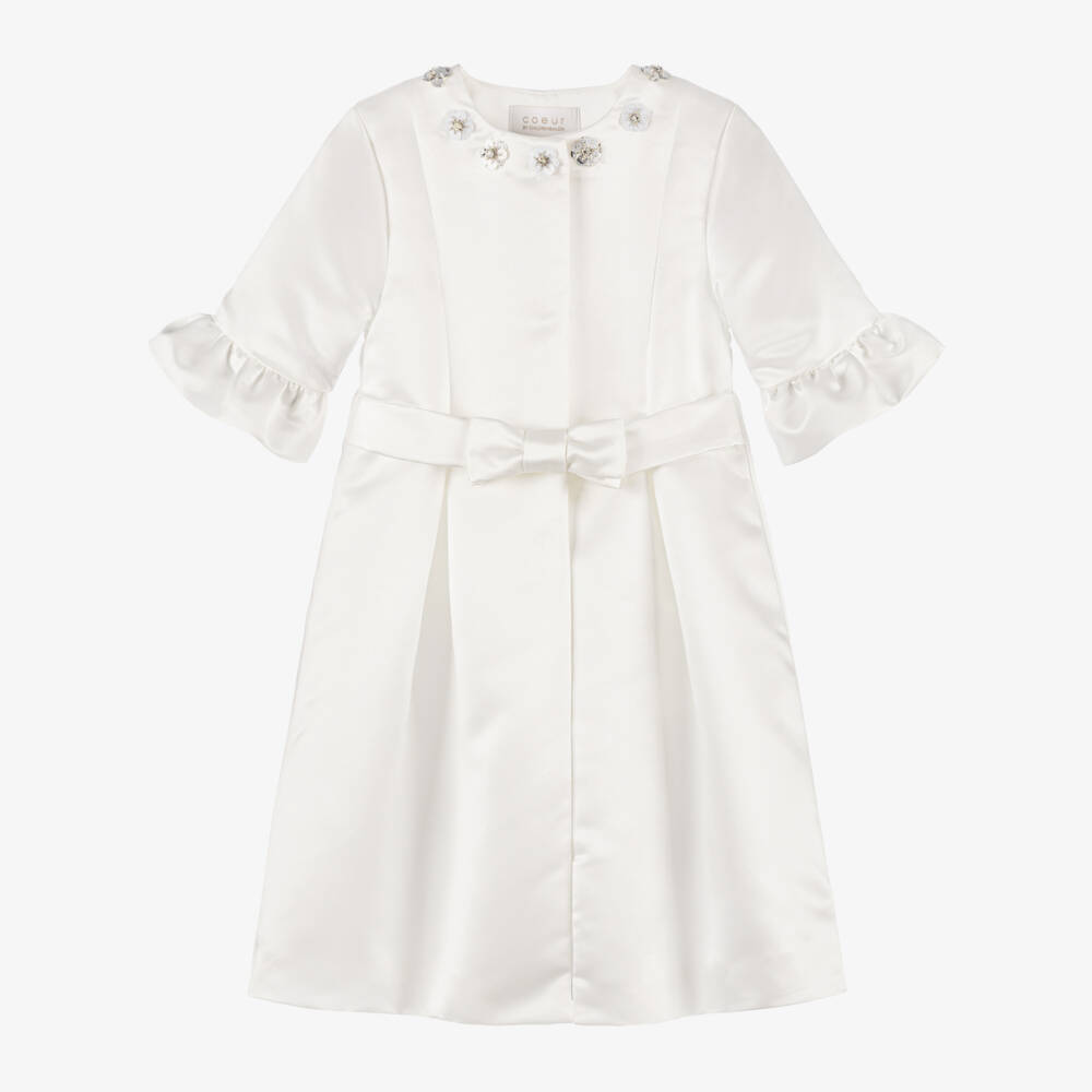 Coeur by Childrensalon-Girls Elegant White Satin Coat | Childrensalon Outlet