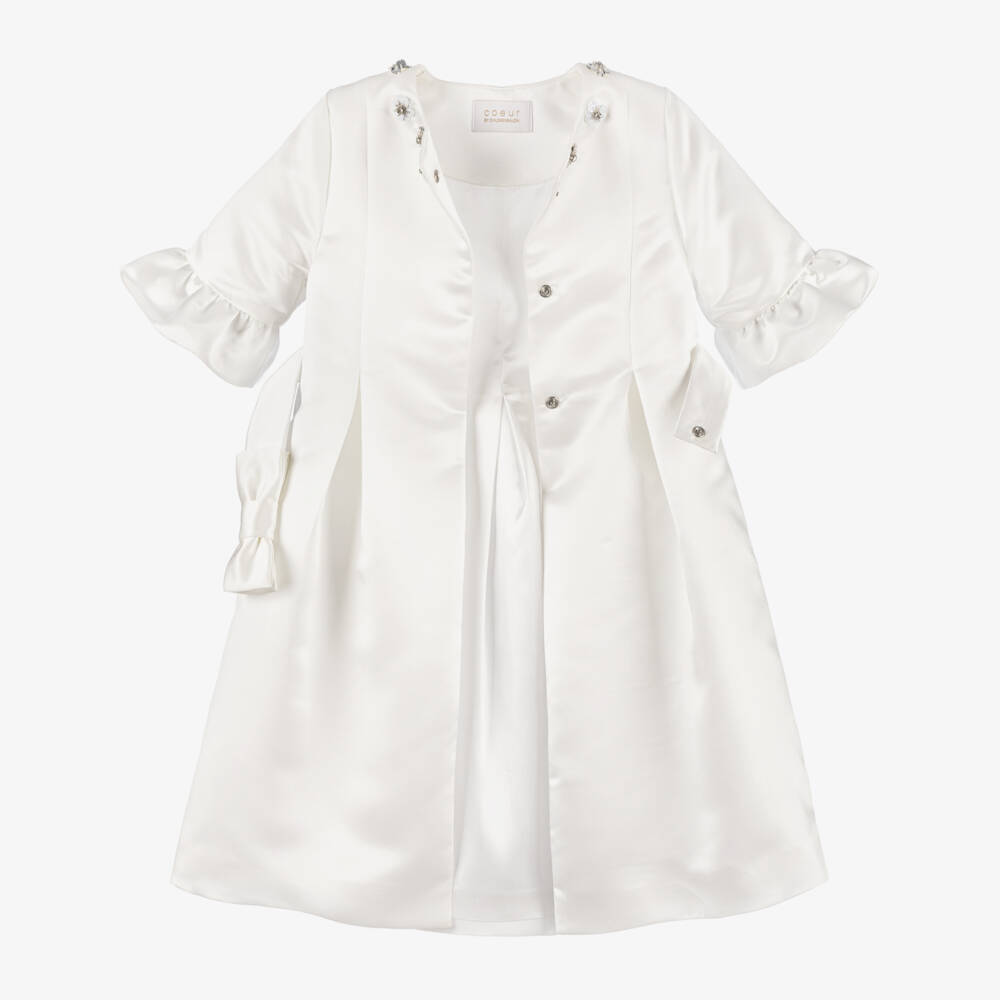 Coeur by Childrensalon-Girls Elegant White Satin Coat | Childrensalon Outlet